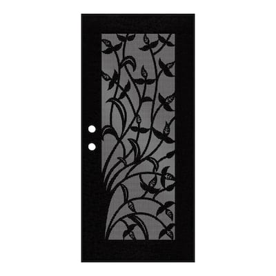 Yale 30 in. x 80 in. Left Hand/Outswing Black Aluminum Security Door with Black Perforated Metal Screen