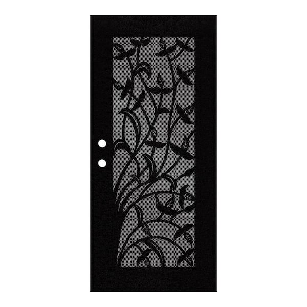 Unique Home Designs Yale 30 in. x 80 in. Left Hand/Outswing Black Aluminum Security Door with Black Perforated Metal Screen