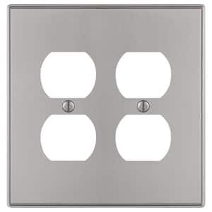 Ansley 2-Gang Brushed Nickel Duplex Outlet Cast Metal Wall Plate