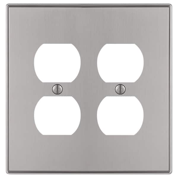 AMERELLE Ansley 2-Gang Brushed Nickel Duplex Outlet Cast Metal Wall Plate