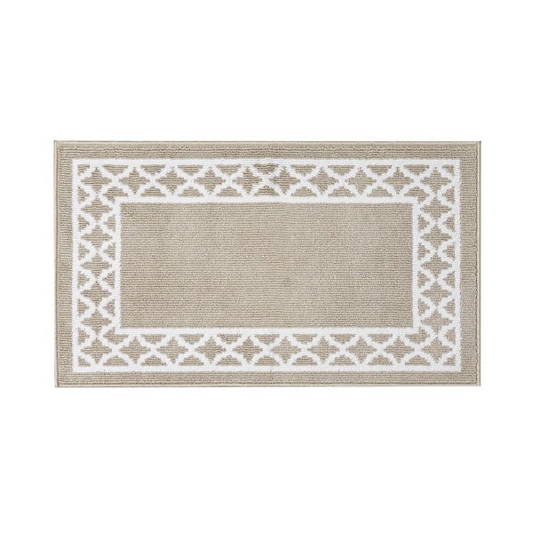 Washable Skid Resistant Beige /White 2.2 ft. x 4 ft. All Loop Tufted Area Rug
