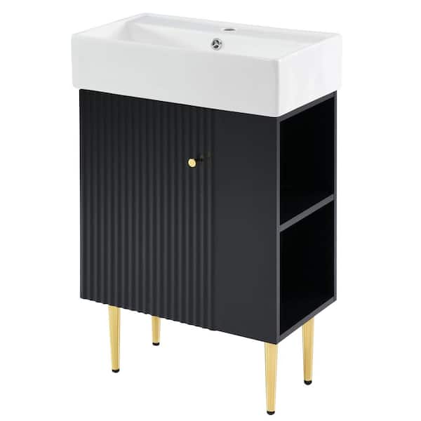 22 in. W x 12 in. D x 34 in. H Freestanding Bath Vanity in Black with White Ceramic Top