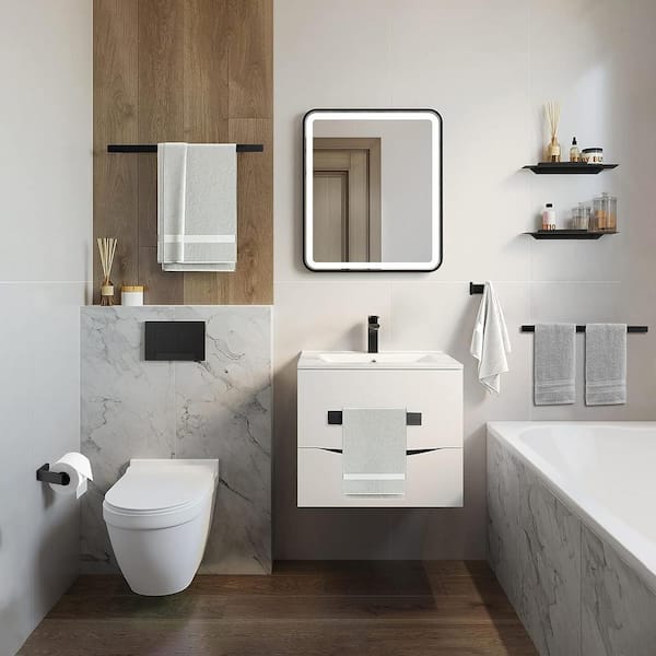 Stainless Steel 4 -Piece Bath Hardware Set with Towel Hook Toilet Paper Holder Towel Bar in Matte Black