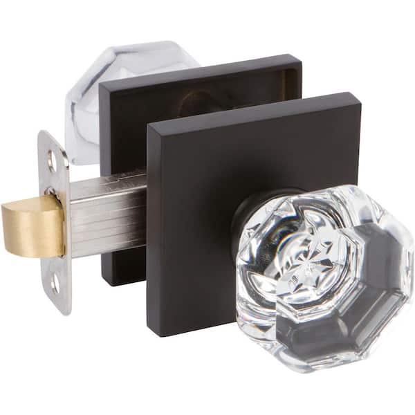 Bravura Crystal Black Hall/Closet Door Knob with Square Rosettes