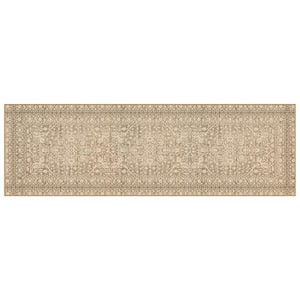 Nevermove Bella Khaki 2 ft. x 6.3 ft. Machine-Washable Polyester Designer Accent Runner Rug with GellyGrippers
