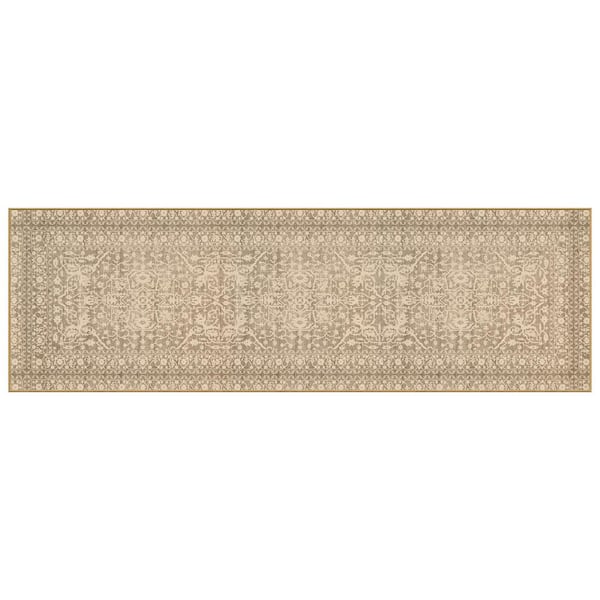 GelPro Nevermove Bella Khaki 2 ft. x 6.3 ft. Machine-Washable Polyester Designer Accent Runner Rug with GellyGrippers