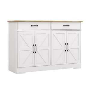 White Wood 48 in. Kitchen Island with Drawers, Farmhouse Buffet Cabinet Storage Sideboard for Dining Living Room Kitchen