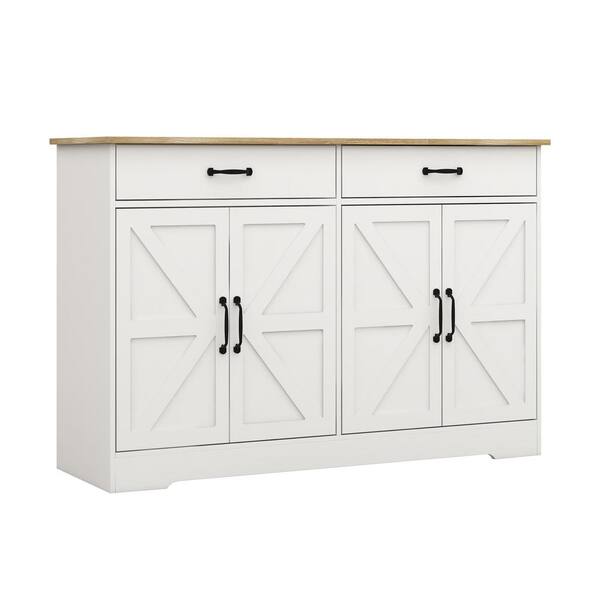 Unbranded White Wood 48 in. Kitchen Island with Drawers, Farmhouse Buffet Cabinet Storage Sideboard for Dining Living Room Kitchen