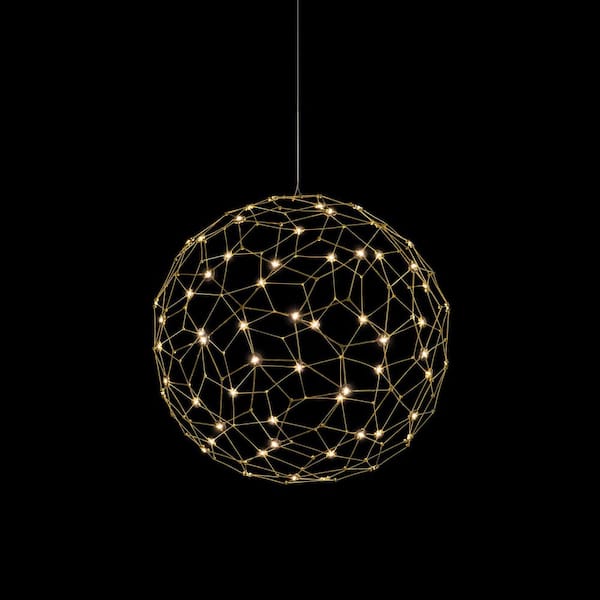Spheris 21.6-Watt 1 light Natural Brass Integrated LED Globe Pendant Light with no shade
