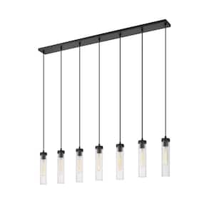 Beau 7-Light Matte Black Shaded Linear Chandelier with Clear Glass Shade with No Bulbs Included