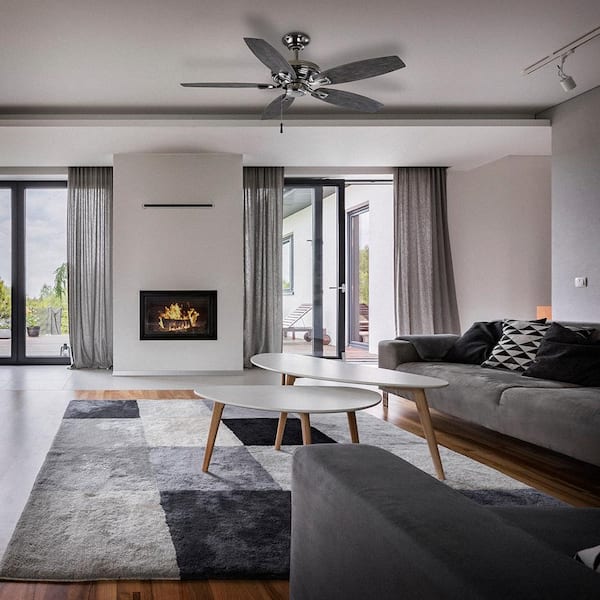 North Pond 52 in. Indoor/Outdoor Polished Nickel Ceiling Fan with Downrod and Reversible Motor; Light Kit Adaptable