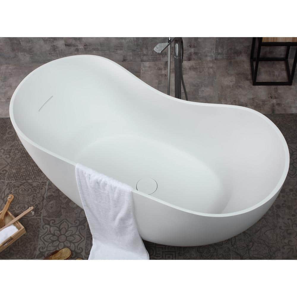 66'' White Freestanding Solid Surface Soaking Bathtub