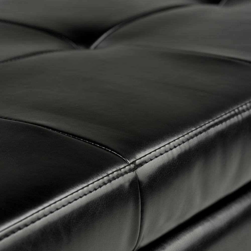 Midnight Black Bonded Leather Tufted Storage Ottoman Bench