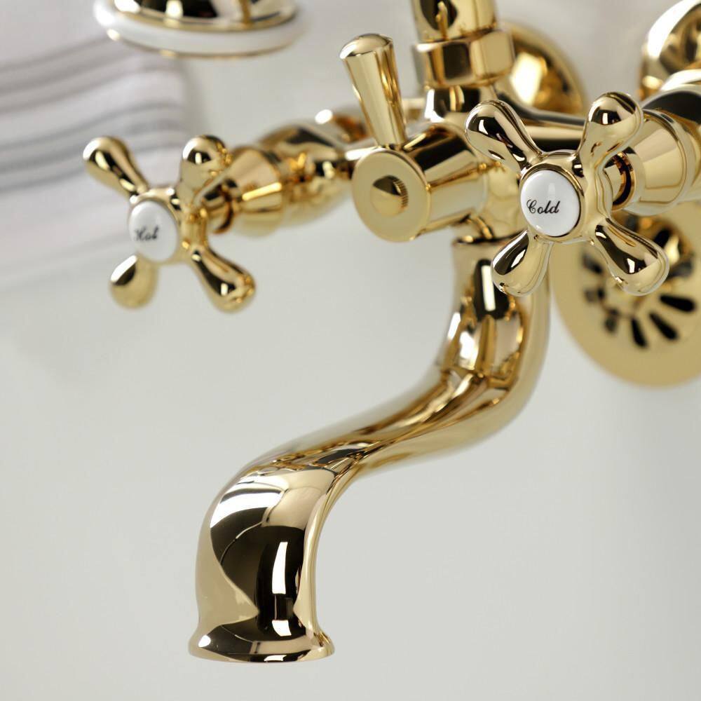 Polished Brass Wall Mount Clawfoot Tub Faucet with Hand Shower