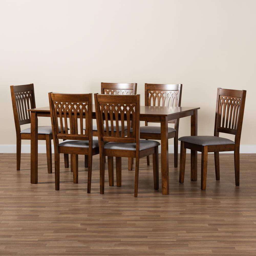 Genesis Walnut Brown Wood Dining Set with Gray Cushions