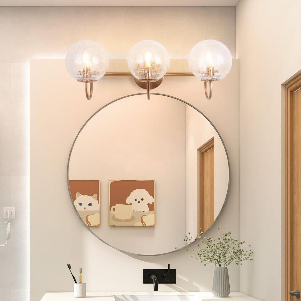 Modern 23 in. 3-Light Copper Wall Sconce with Minimalist Design Ideal Cracked Glass Globe Shade Bulbs Not Included price history on PriceWatchPro