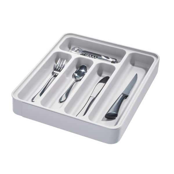 iDesign 12.02 in. x 15 in. x 2.06 in. Gray Expandable Plastic Cutlery Tray