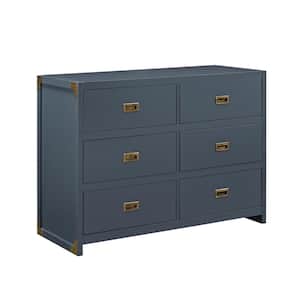 Mylan 6-Drawer Graphite Blue Wood Dresser 45 in. L x 18.75 in. W x 33 in. H