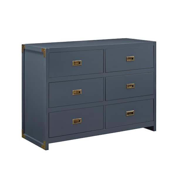 Dorel Living Mylan 6-Drawer Graphite Blue Wood Dresser 45 in. L x 18.75 in. W x 33 in. H