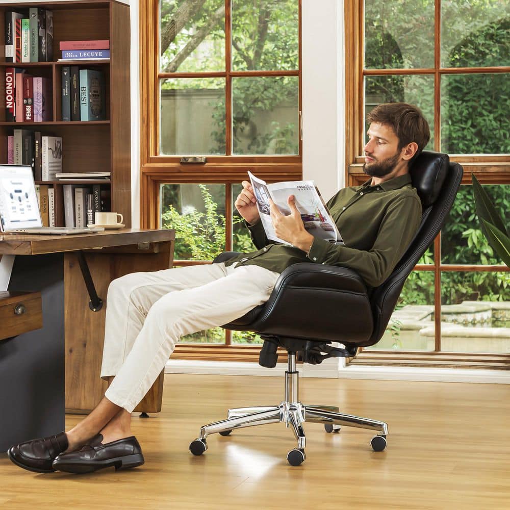 Ergonomic Executive High-Back Swivel Chair in Black Leatherette