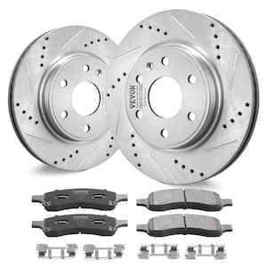 Front Brake Kit Compatible with 2007-2017 Chevy Traverse, Buick Enclave, GMC Acadia, Saturn Outlook,Drilled Brake Rotors