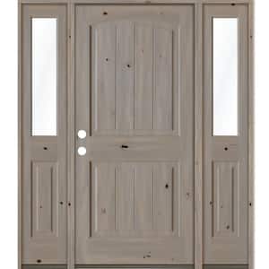 60 in. x 80 in. Rustic knotty alder 2 Panel Right-Hand/Inswing Clear Glass Grey Stain Wood Prehung Front Door with DHSL