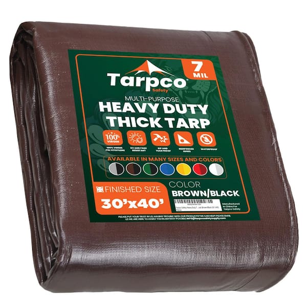 TARPCO SAFETY 30 ft. x 40 ft. Brown/Black 7 Mil Heavy Duty Polyethylene Tarp, Waterproof, UV Resistant, Rip and Tear Proof