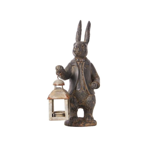 6 in. x 13 in. Brown Resin Vintage Bunny Figurine Garden Statue