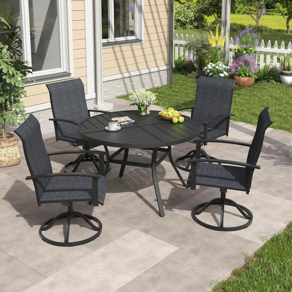 5-Piece Metal Outdoor Dining Set with 40.6 in. Black Round Dining Table and 4 Dark Gray Textilene Swivel Patio Chairs price history on PriceWatchPro