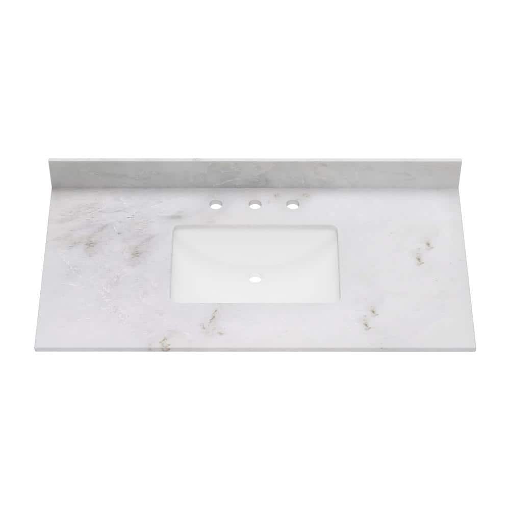 43'' White Marble Single Vanity Top with Ceramic Sink