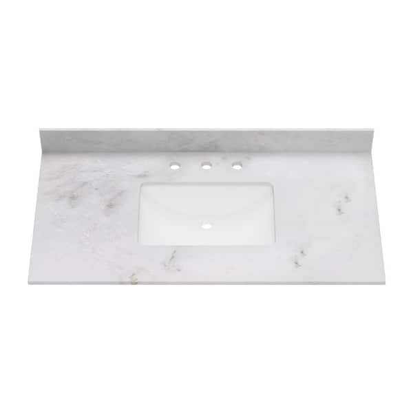 43 in. W x 22 in. D Carlsber Marble White Rectangular Single Sink Bathroom Vanity Top in White