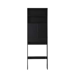 25 in. W x 77 in. H x 8 in. D Black Bathroom Over The Toilet Storage Cabinet with Adjustable Shelves