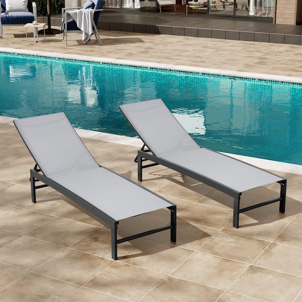 Crestlive Products Light Gray 2-Piece Aluminum Adjustable Outdoor Chaise Lounge