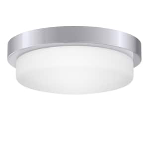 Leavells 16 in. 3-Light Polished Chrome Drum Flush Mount with Frosted Glass Shade and No Bulbs Included 1-Pack