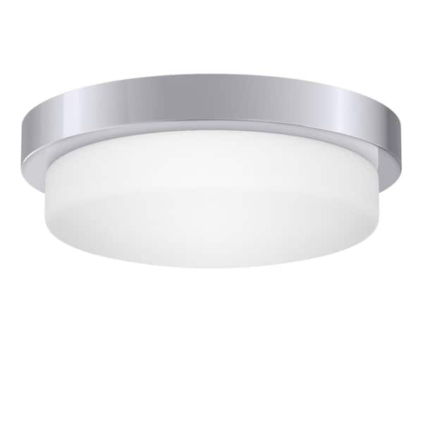 SIGNATURE HARDWARE Leavells 16 in. 3-Light Polished Chrome Drum Flush Mount with Frosted Glass Shade and No Bulbs Included 1-Pack