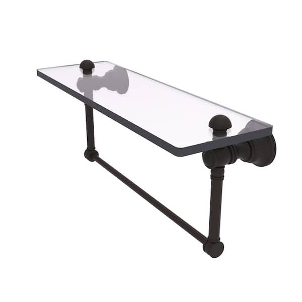 Allied Brass Carolina Collection 16 in. W x 7 in. H x 5.54 in. Glass Rectangular Shelf in Oil Rubbed Bronze with Integrated Towel Bar