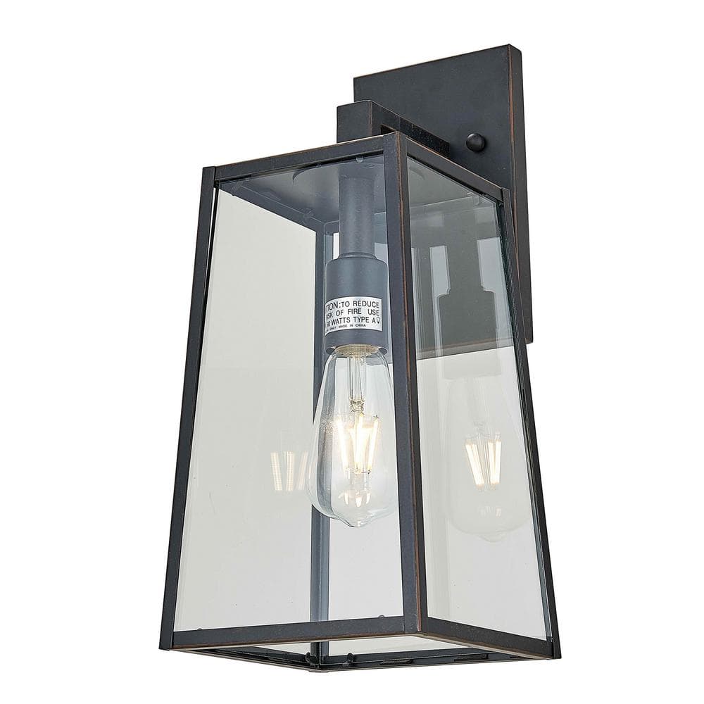 1-Light Oil Rubbed Bronze Outdoor Wall Lantern Sconce with Clear Tempered G