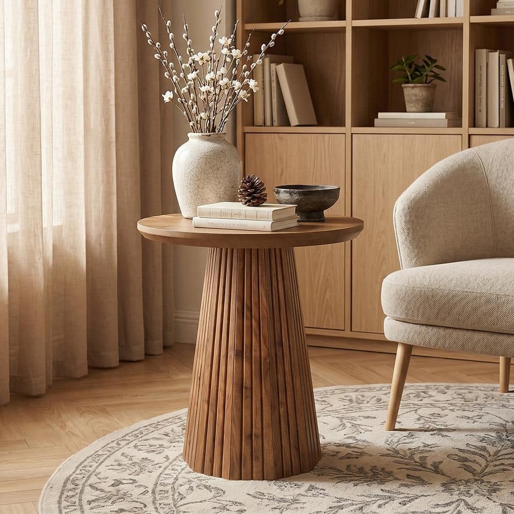 Kerlin 19 in. Rustic Brown Small Round Solid Wood End Table for Living Room, Bedroom