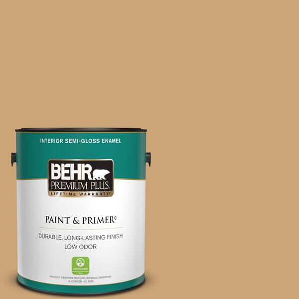BEHR PREMIUM PLUS 1 gal. #BIC-30 Corkboard color Semi-Gloss Enamel Low Odor Interior Paint & Primer