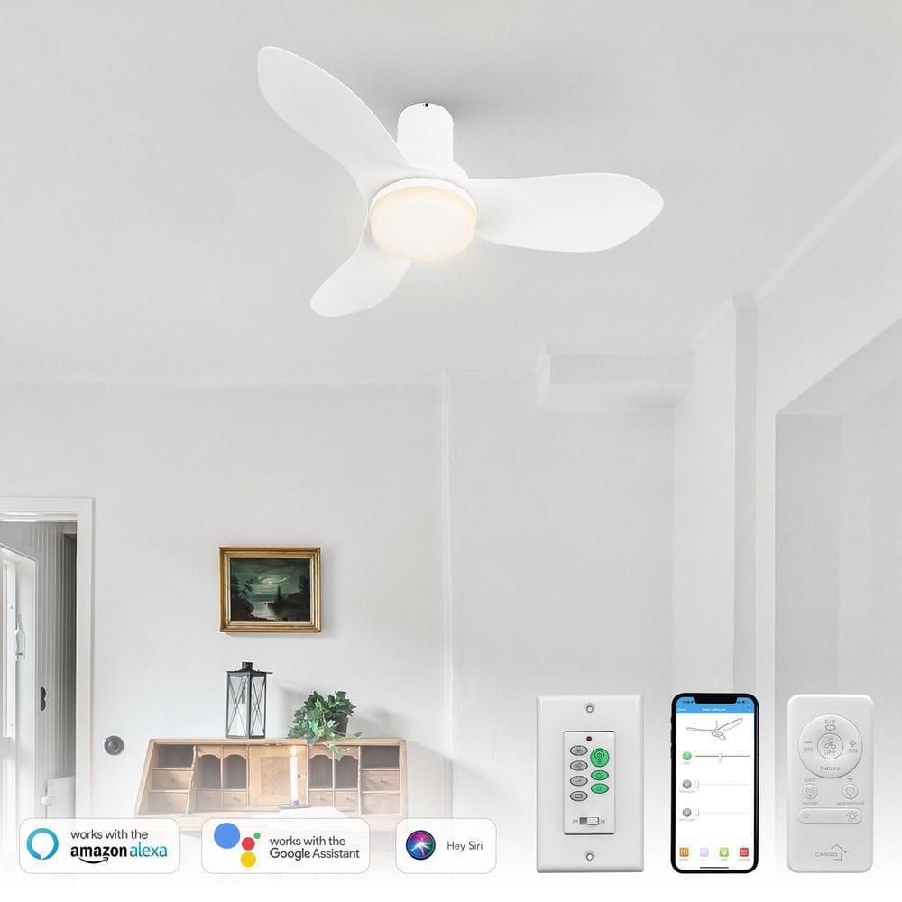 36 in. Smart Indoor/Outdoor White LED Standard Ceiling Fan with Remote Control and Wall Control, 10-Speed DC Motor