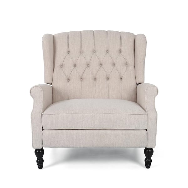 Noble House Apaloosa Beige Fabric Glider Recliner with Nailhead Trim