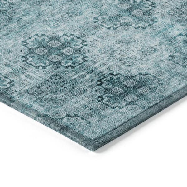 Teal 2 ft. x 3 ft. Woven Floral Medallion Rectangle Indoor/Outdoor Area Rug
