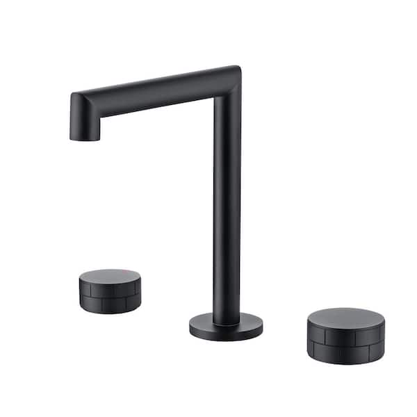 Fapully 3 Hole Deck Mount Double Handle 360 ° Bathroom Faucet Modern Bathroom Faucet in Matte Black