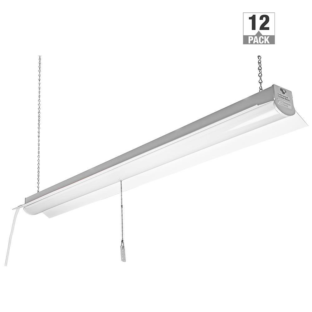 4 ft. Plug-in Pull Chain Linkable Integrated LED White Shop Light Garage Li