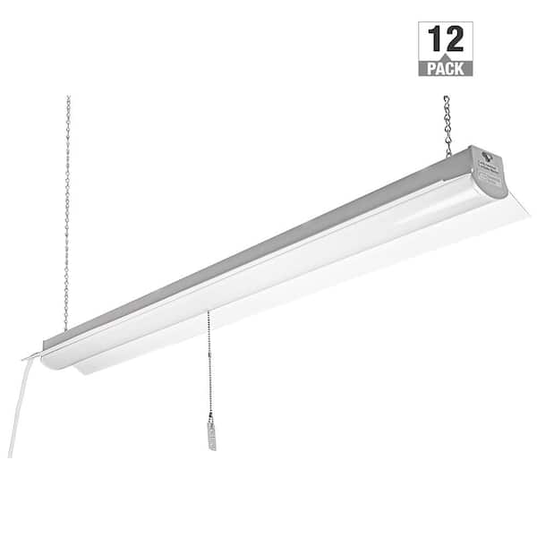 12-Pack 4 ft. Plug-in Pull Chain Linkable Integrated LED White Shop Light Garage Light 3600LM 36W Bright White 4000K