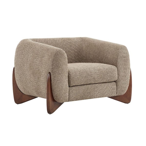 Irlas Modern Light Brown Upholstered Boucle Accent Chair Arm Chair, Solid Wood Legs