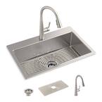 Cursiva All-in-One Stainless Steel 33 in. Single Bowl Drop-In or Undermount Kitchen Sink with Faucet