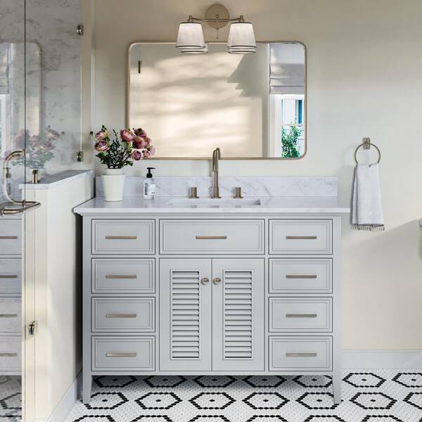 ARIEL Kensington 49 in. W x 22 in. D x 35.25 in. H Freestanding Bath Single Sink Vanity in Grey with White Marble Top