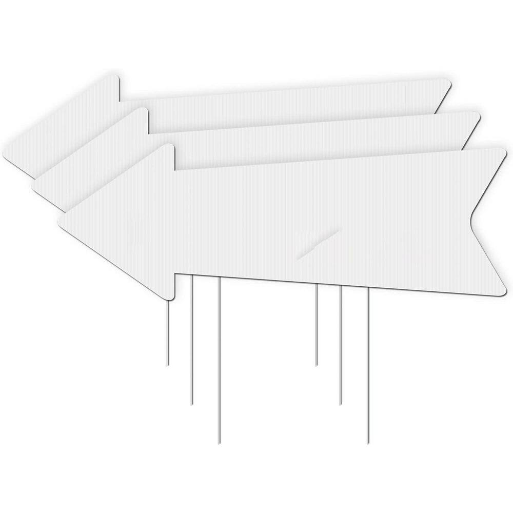 3-Pack 17 x 6 in. Blank Arrow Yard Signs with Stakes, Customizable Directional Signs