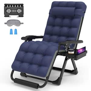 Koepp 29 in. W Metal Zero Gravity Outdoor Recliner Oversized Lounge Chair Cup Holder and Blue Cushions